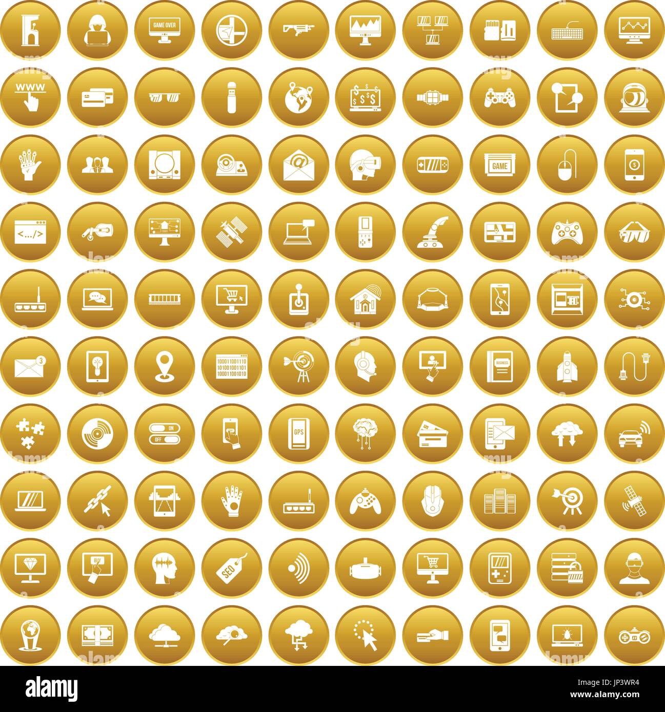 100 virtual icons set gold Stock Vector