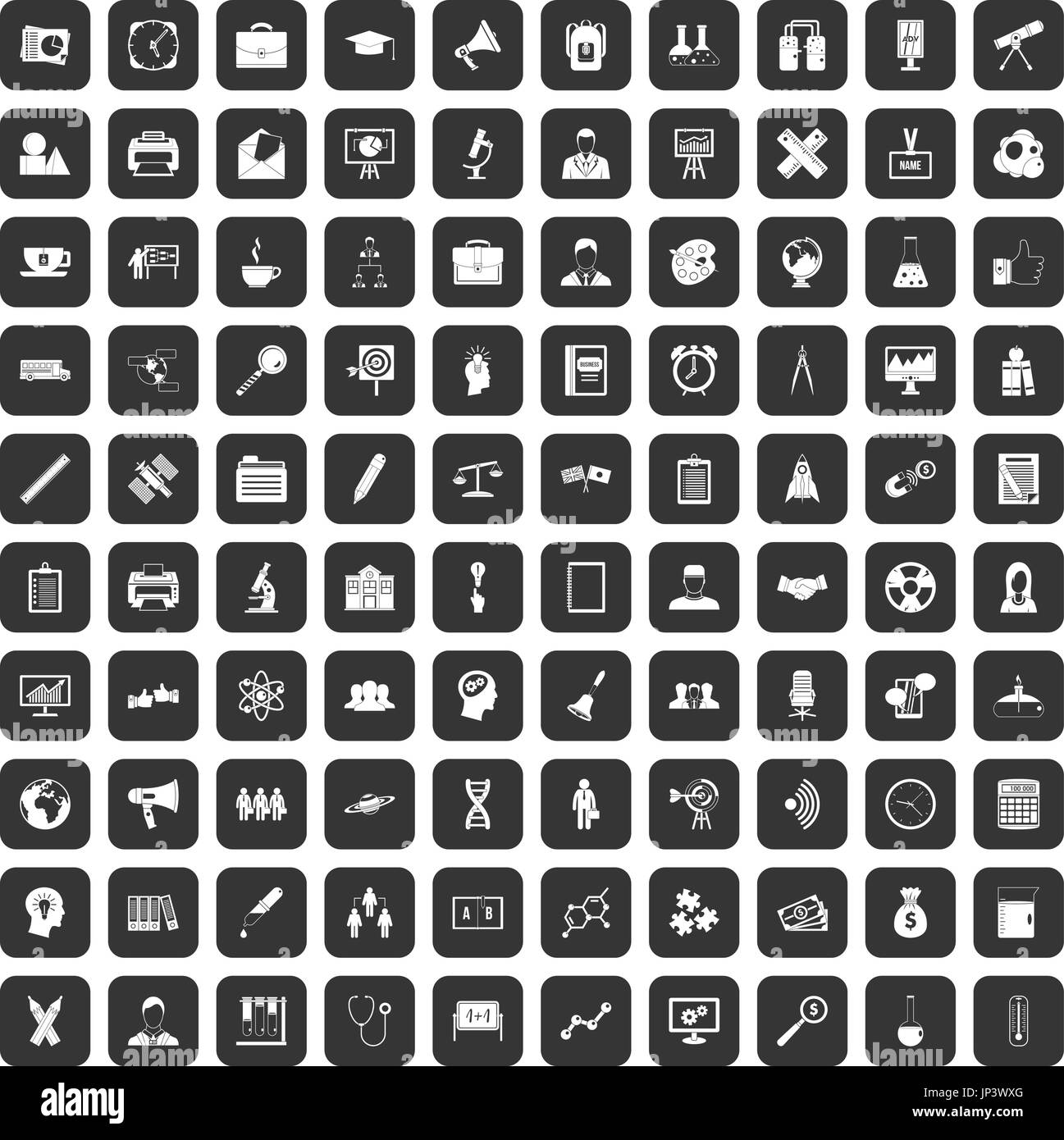 100 seminar icons set black Stock Vector