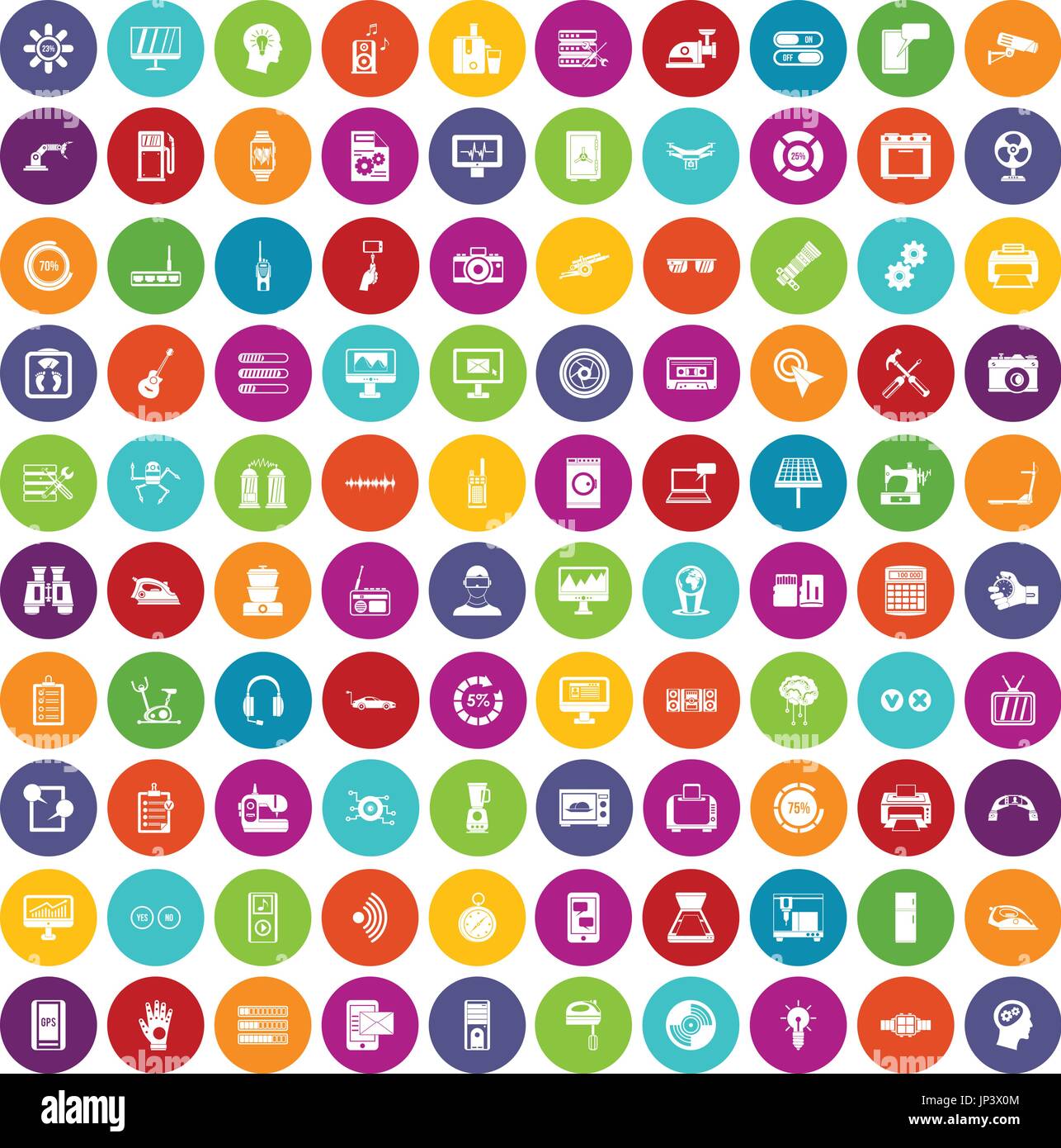 100 settings icons set color Stock Vector