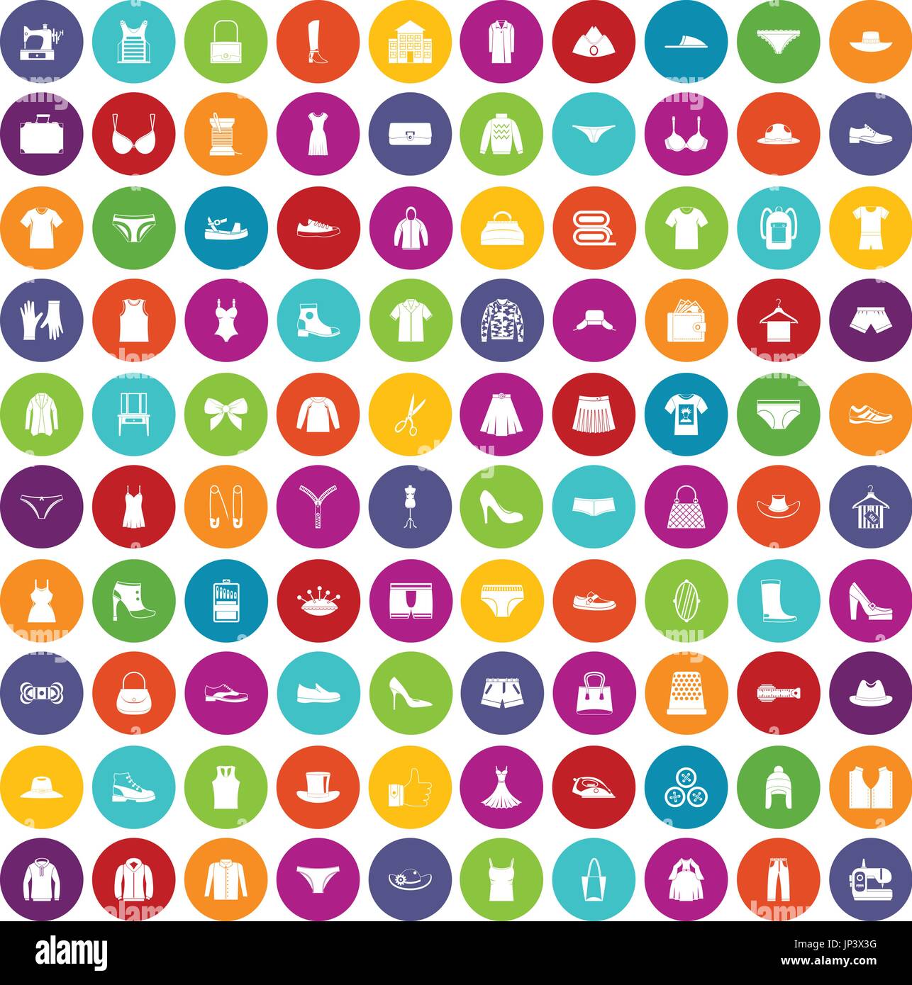 100 sewing icons set color Stock Vector