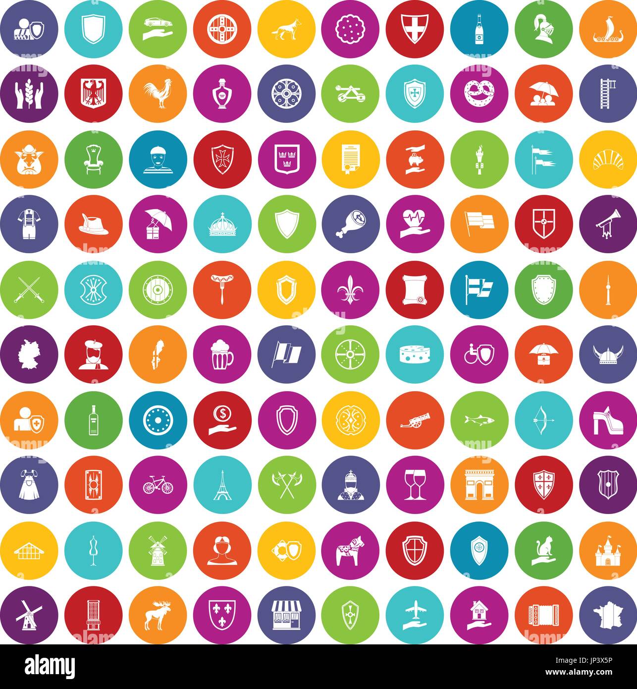 100 shield icons set color Stock Vector
