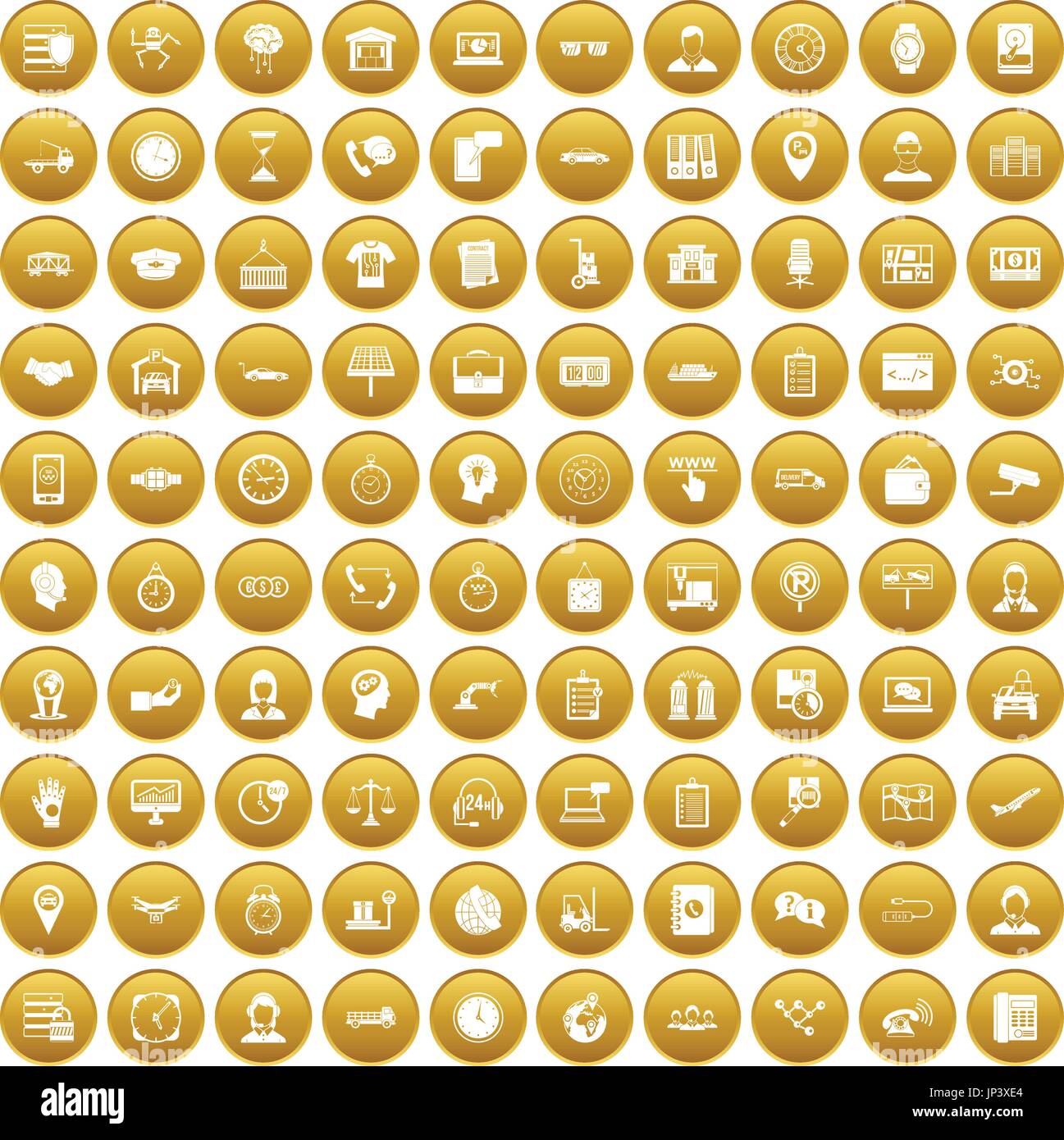 100 working hours icons set gold Stock Vector