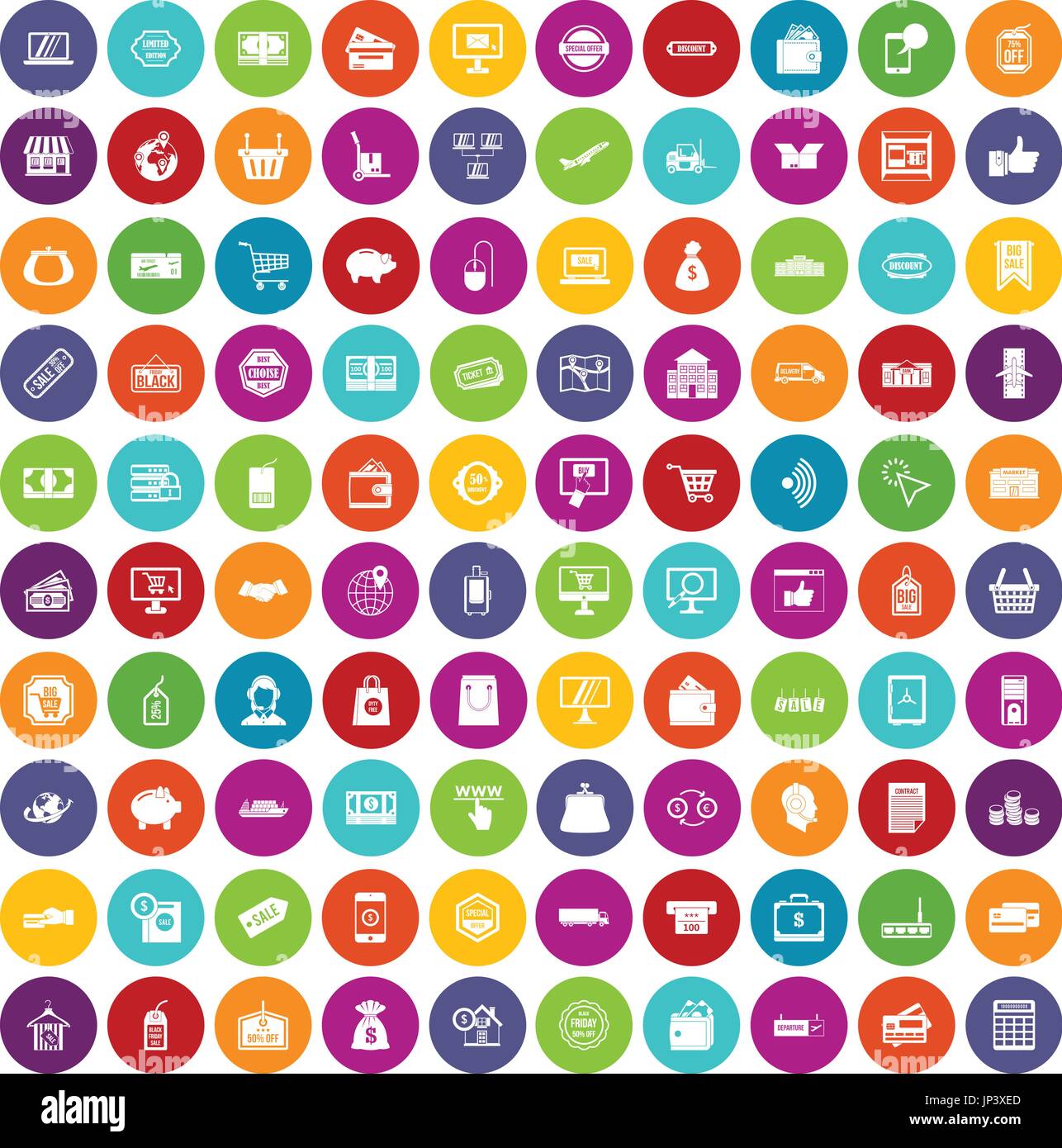 100 shopping icons set color Stock Vector
