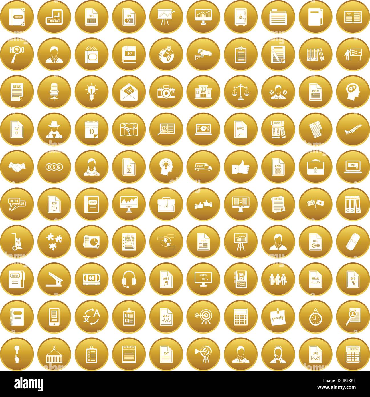 100 work paper icons set gold Stock Vector