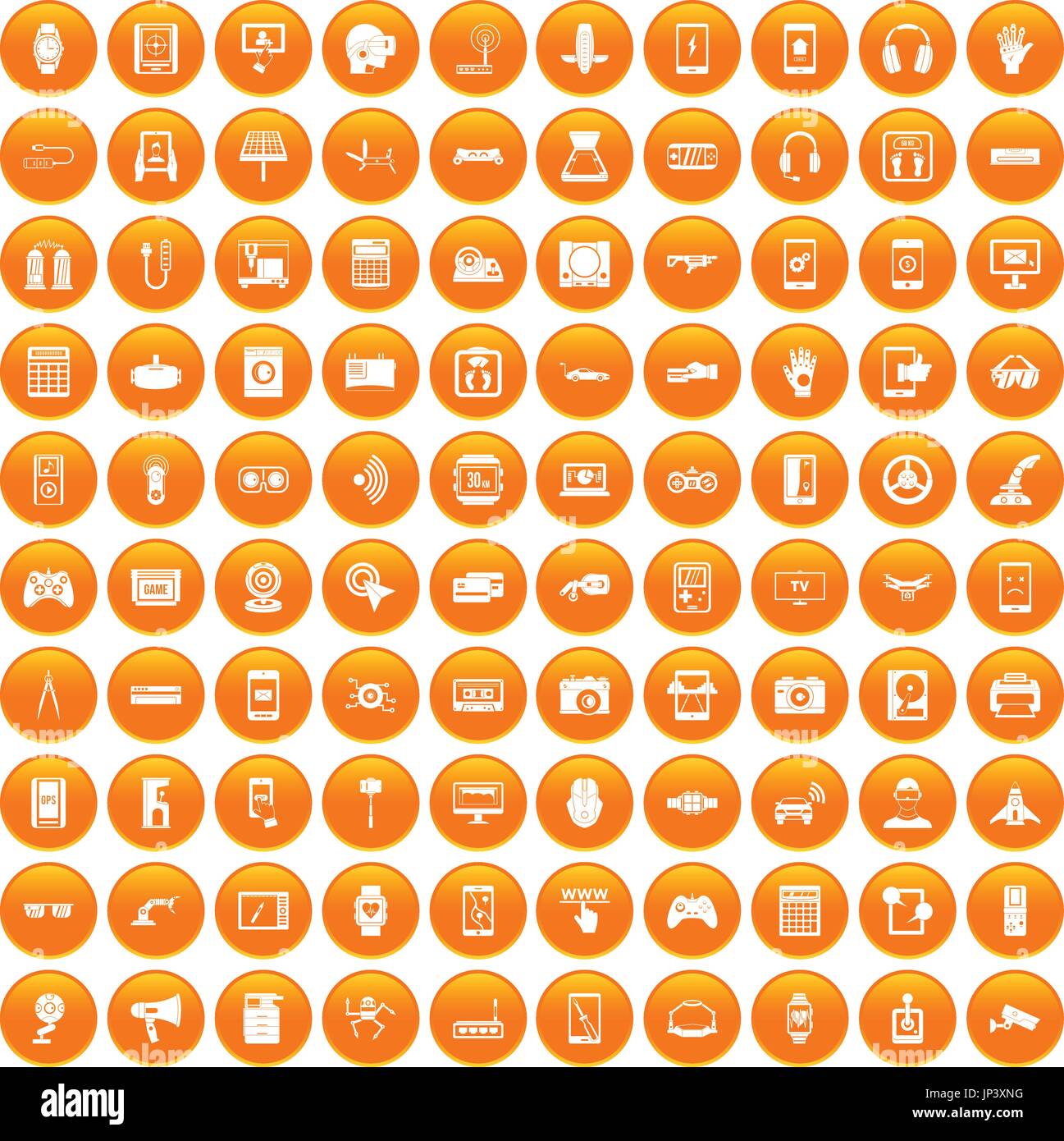 100 adjustment icons set orange Stock Vector