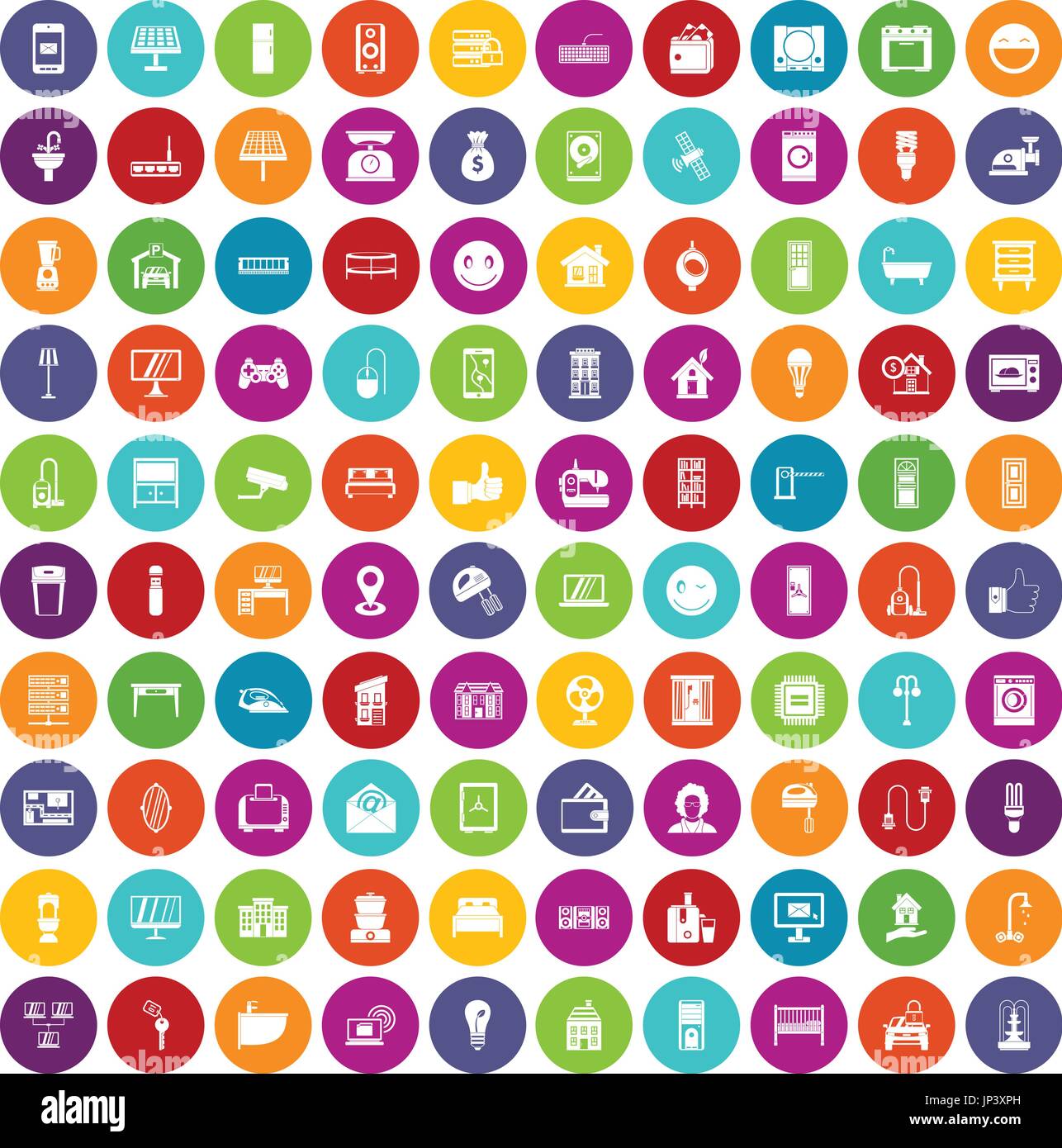 100 smart house icons set color Stock Vector