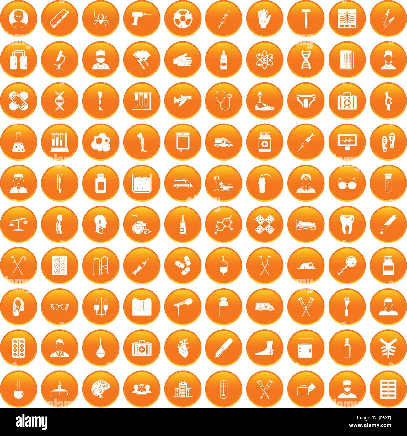 100 ambulance icons set orange Stock Vector