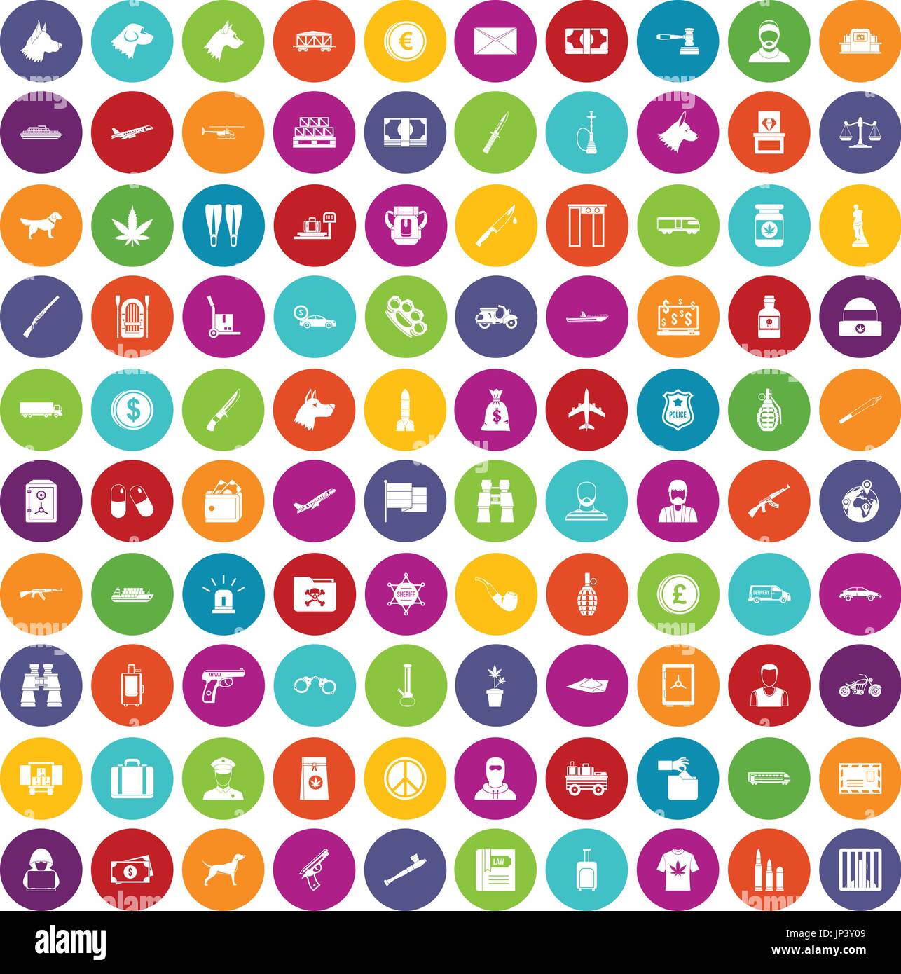 100 smuggling icons set color Stock Vector