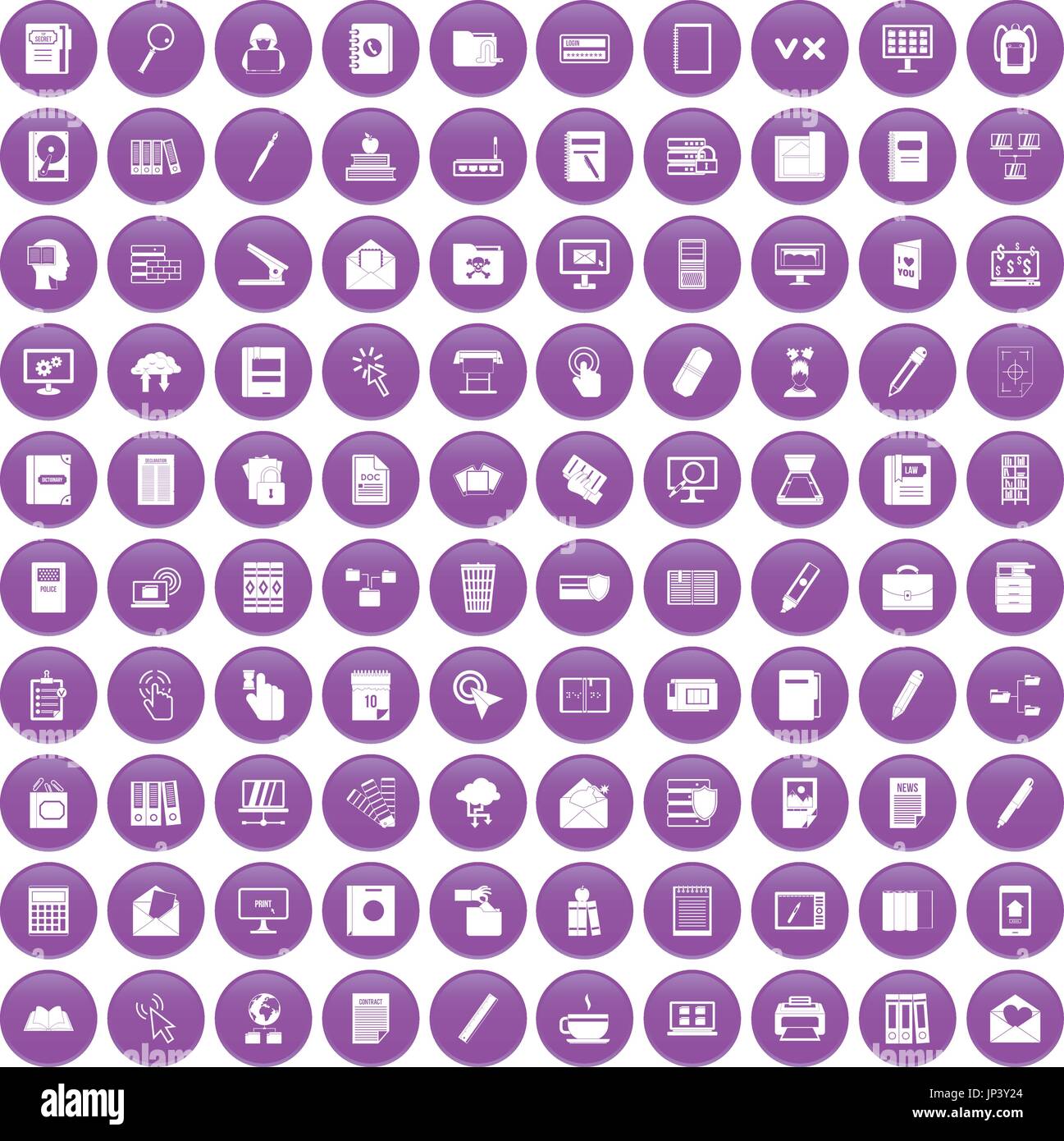 100 folder icons set purple Stock Vector