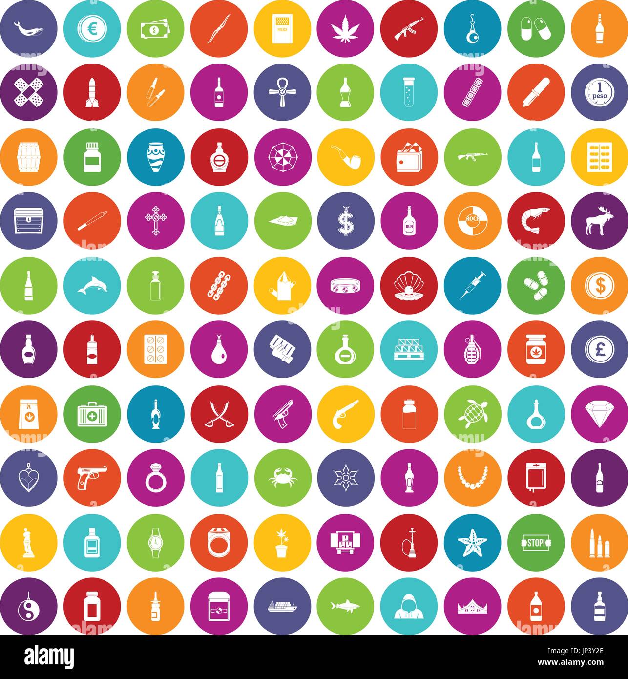 100 smuggling goods icons set color Stock Vector Image & Art - Alamy