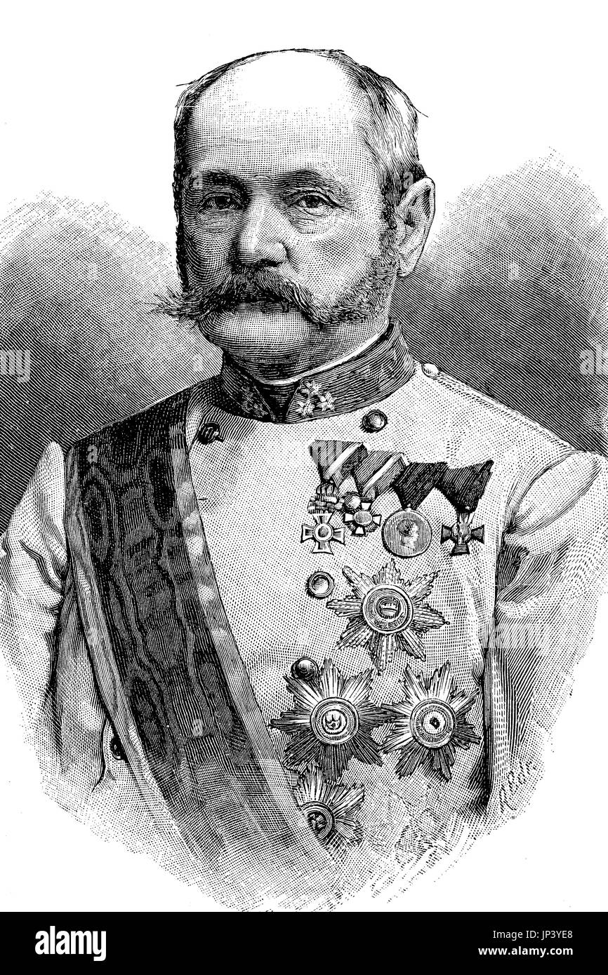 Ferdinand Freiherr von Bauer, 7 March 1825 -  22nd July 1893 was a general of the k.u.k. Army and Reich Minister of War, Austria, digital improved reproduction of a woodcut publication from the year 1888 Stock Photo