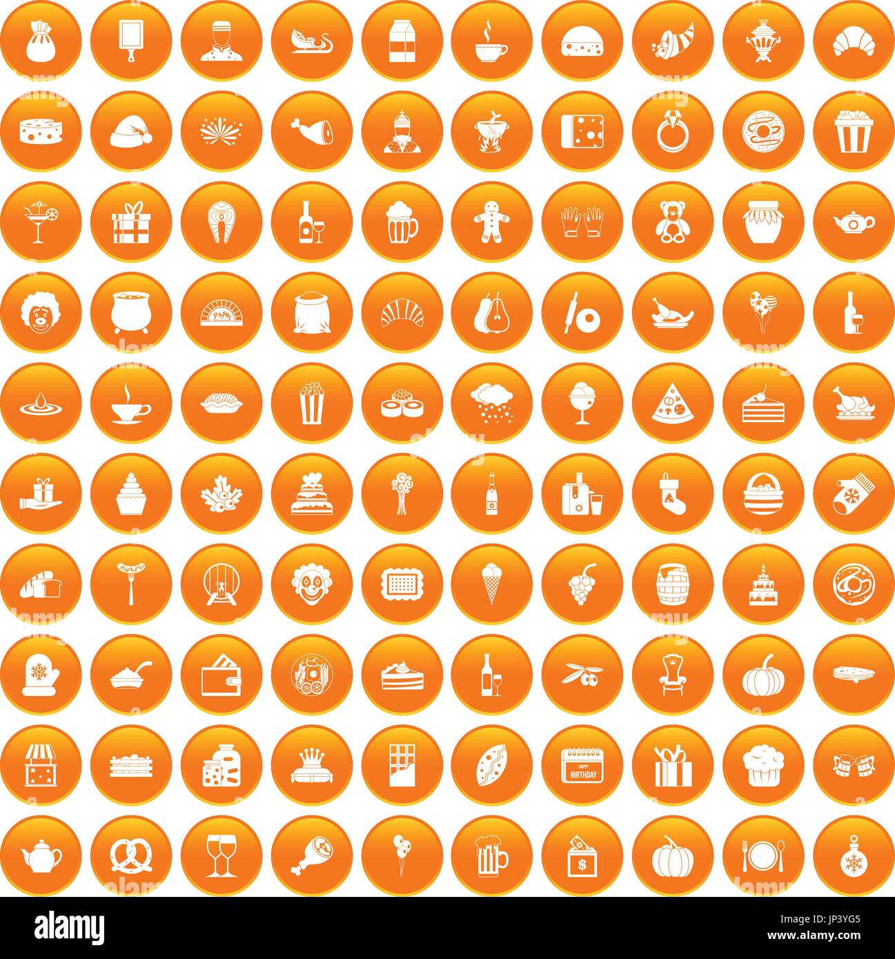 100 bounty icons set orange Stock Vector