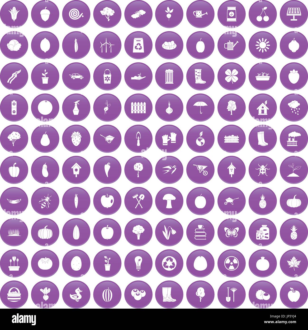 100 garden icons set purple Stock Vector Image & Art - Alamy