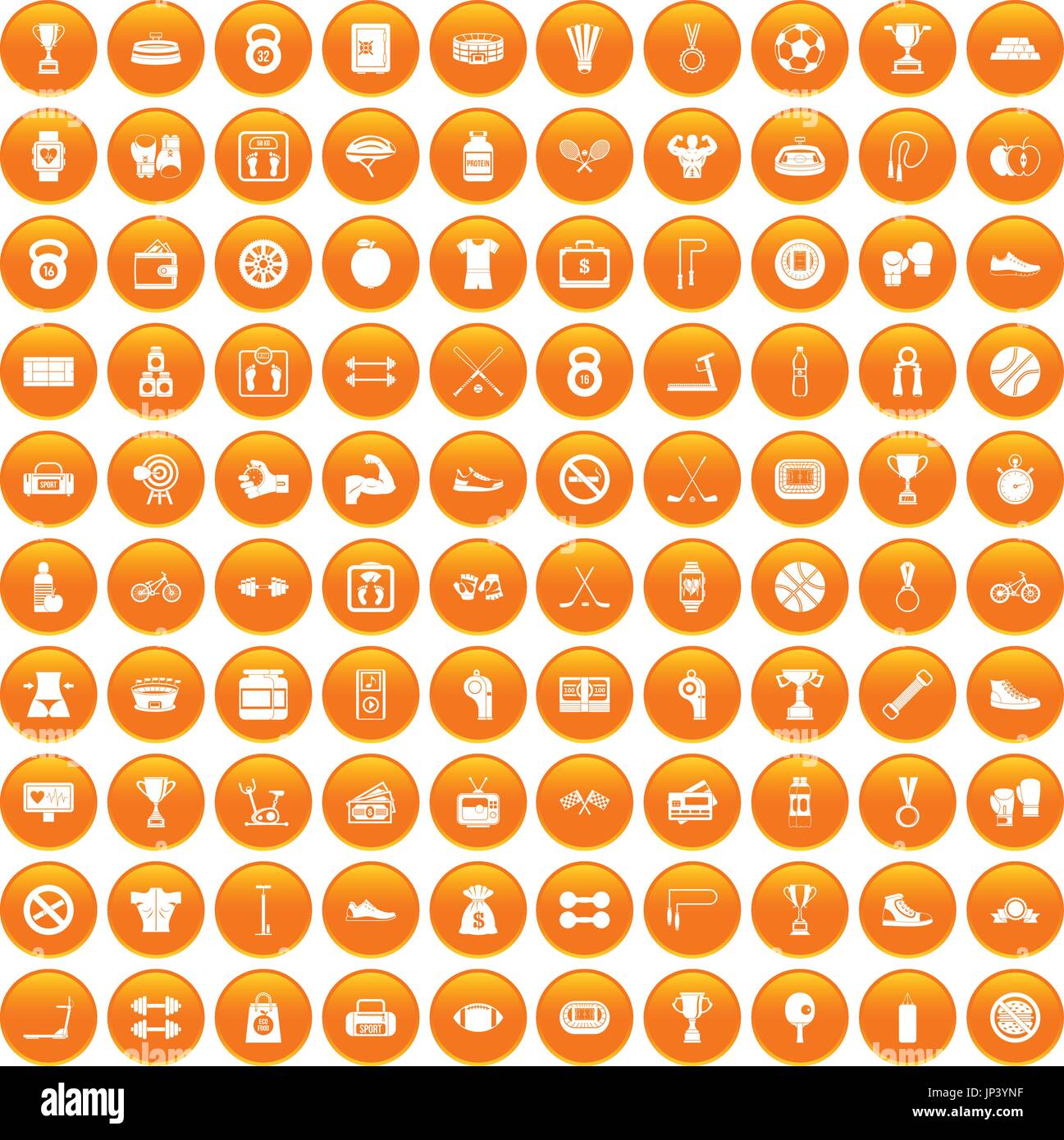100 boxing icons set orange Stock Vector