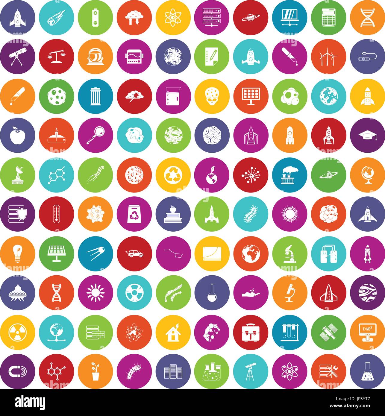 100 space icons set color Stock Vector