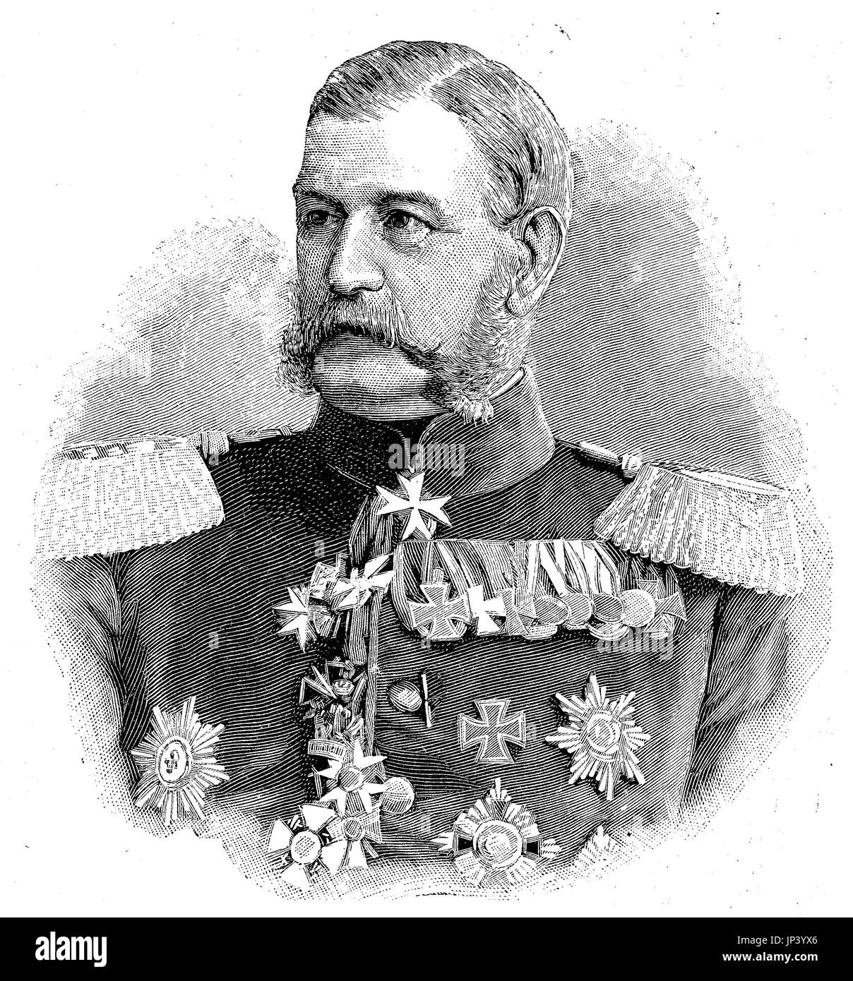 Max Ferdinand Karl von Boehn, 16 August 1850 - 18 February 1921, was a Prussian officer involved in the Franco-Prussian War and World War, Germany, digital improved reproduction of a woodcut publication from the year 1888 Stock Photo