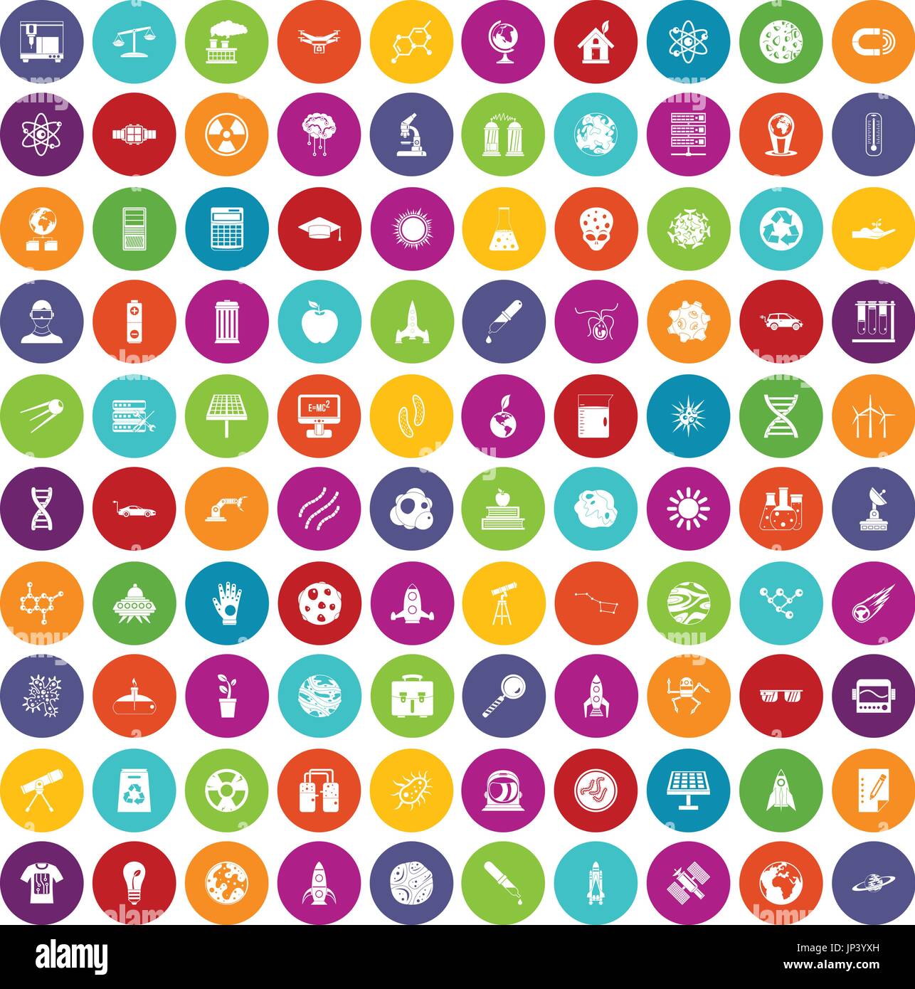 100 space technology icons set color Stock Vector