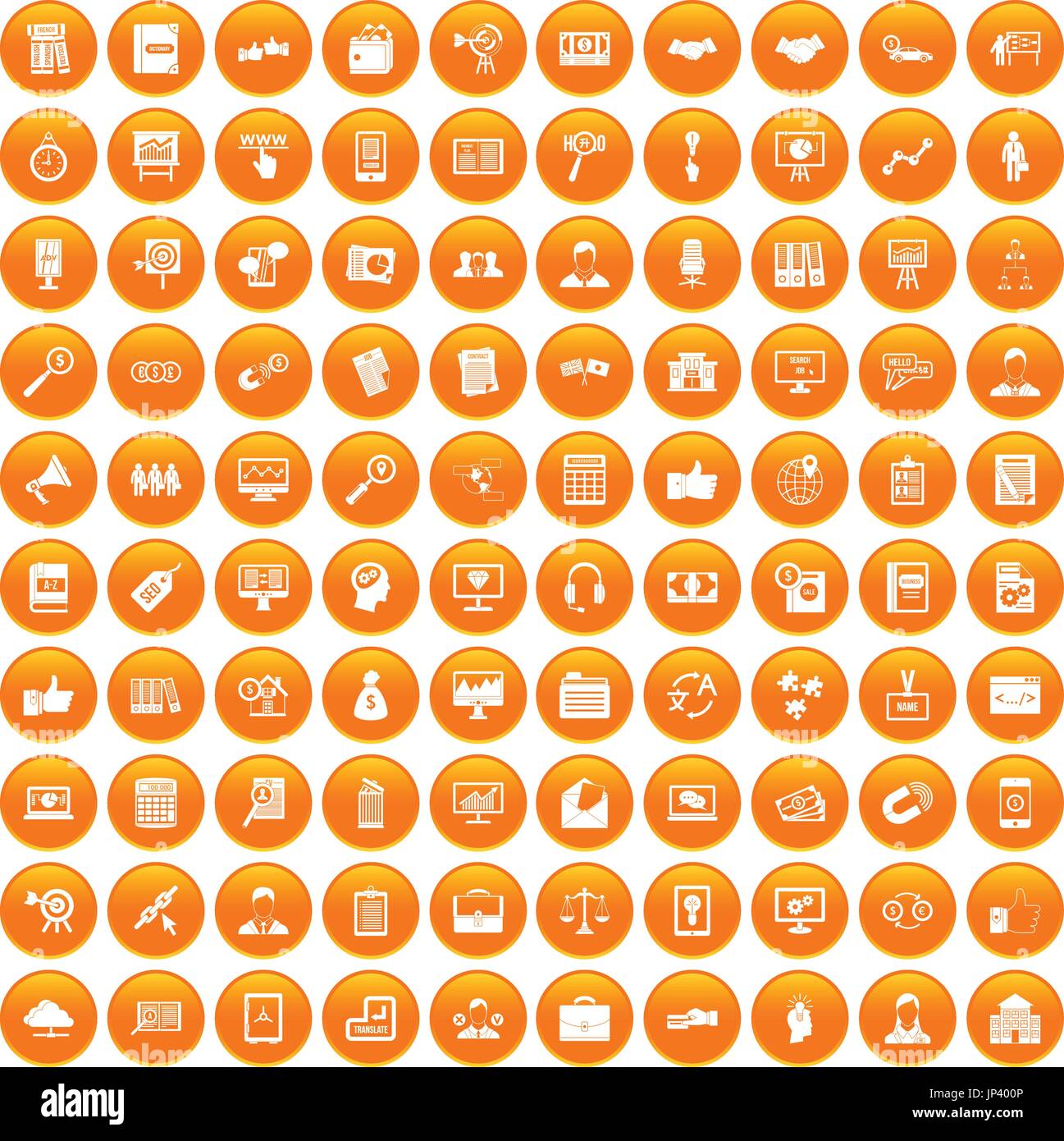 100 business training icons set orange Stock Vector