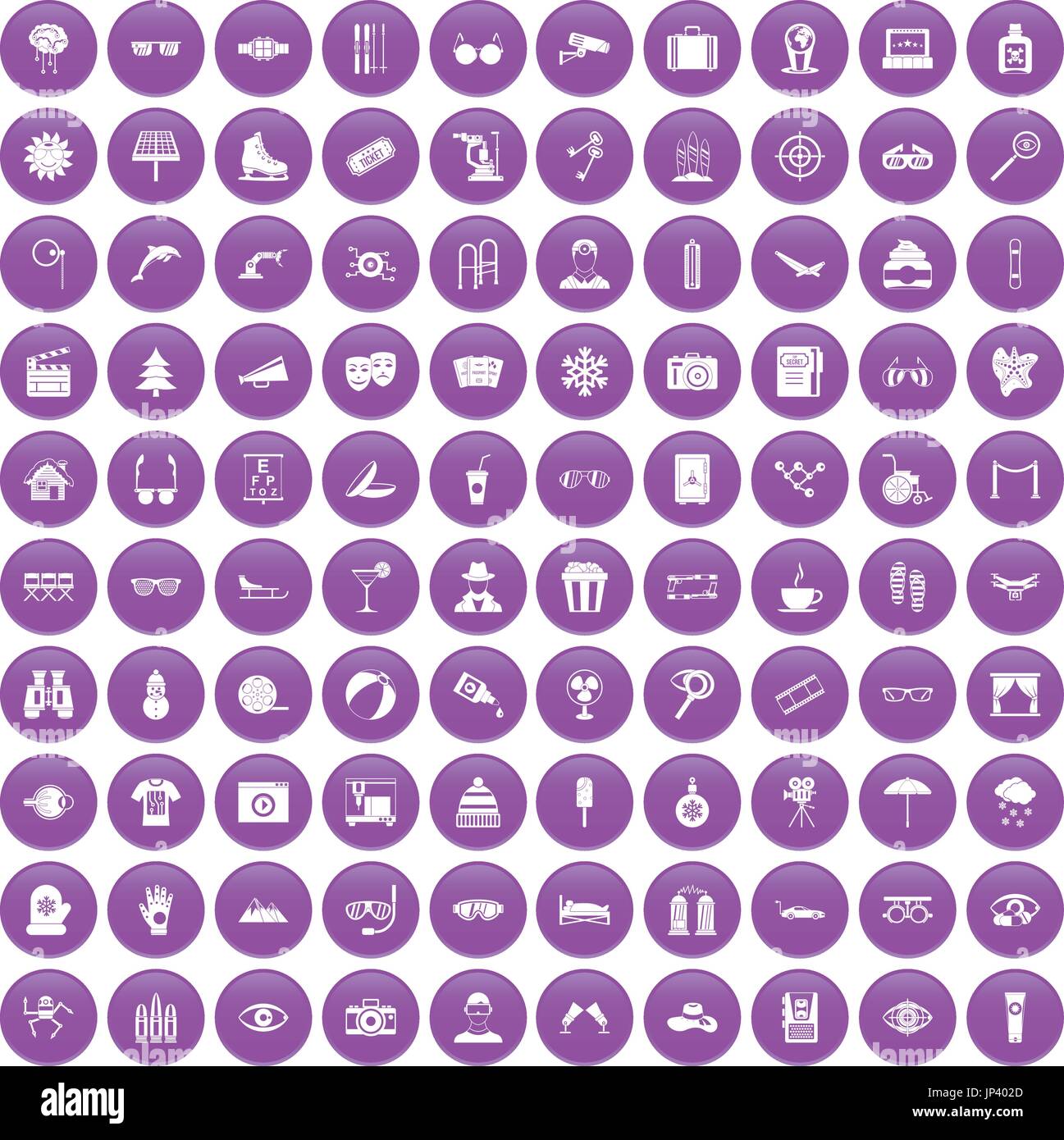 100 glasses icons set purple Stock Vector