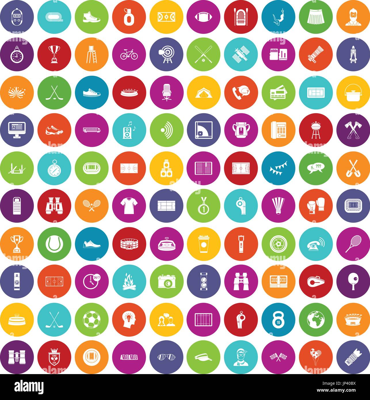 100 sport journalist icons set color Stock Vector