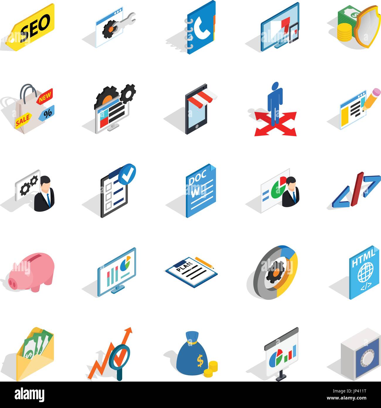 Law icons set, isometric style Stock Vector