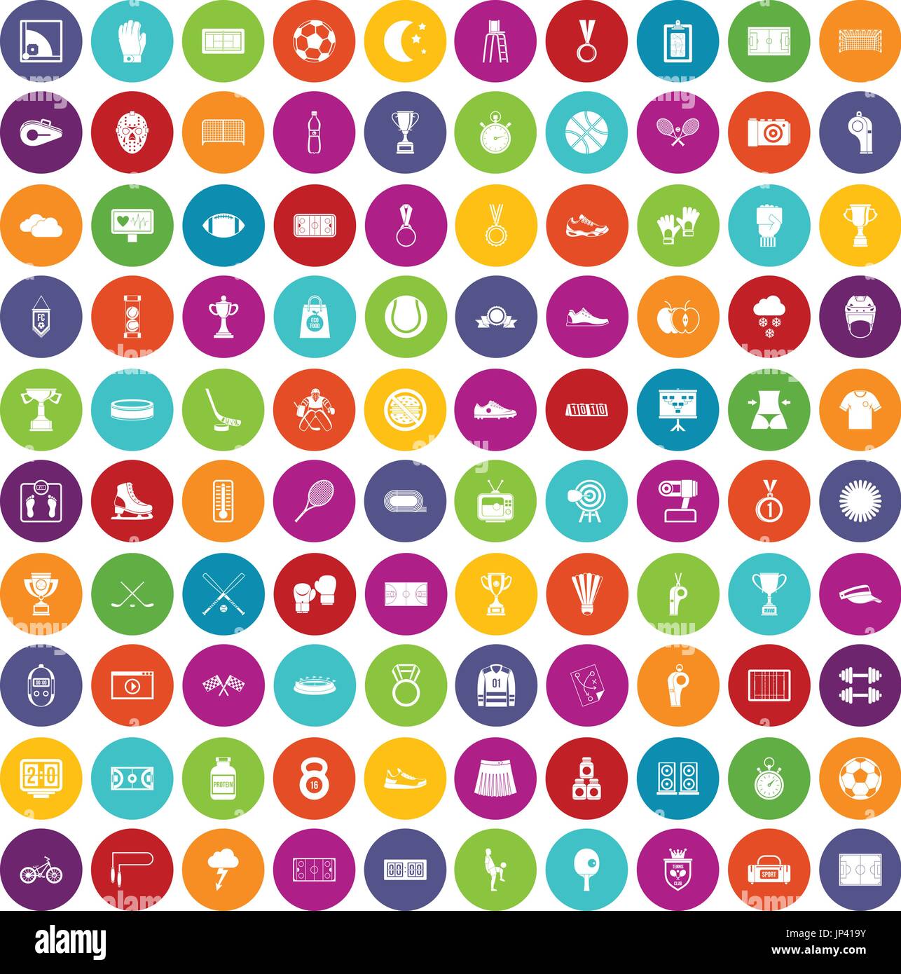 100 stadium icons set color Stock Vector