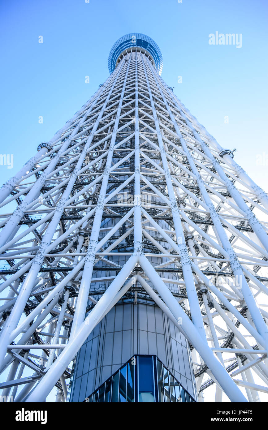 TOKYO, JAPAN - MAY 13: Tokyo Skytree from bottom, a famous tower and landmark of Tokyo Stock Photo