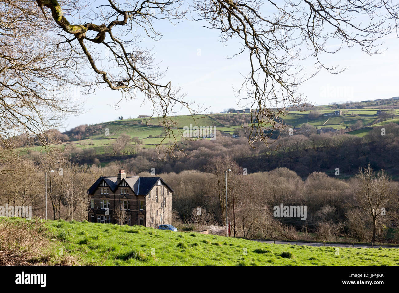 Large Victorian house in the countryside, Luddenden Foot, West Yorkshire Stock Photo