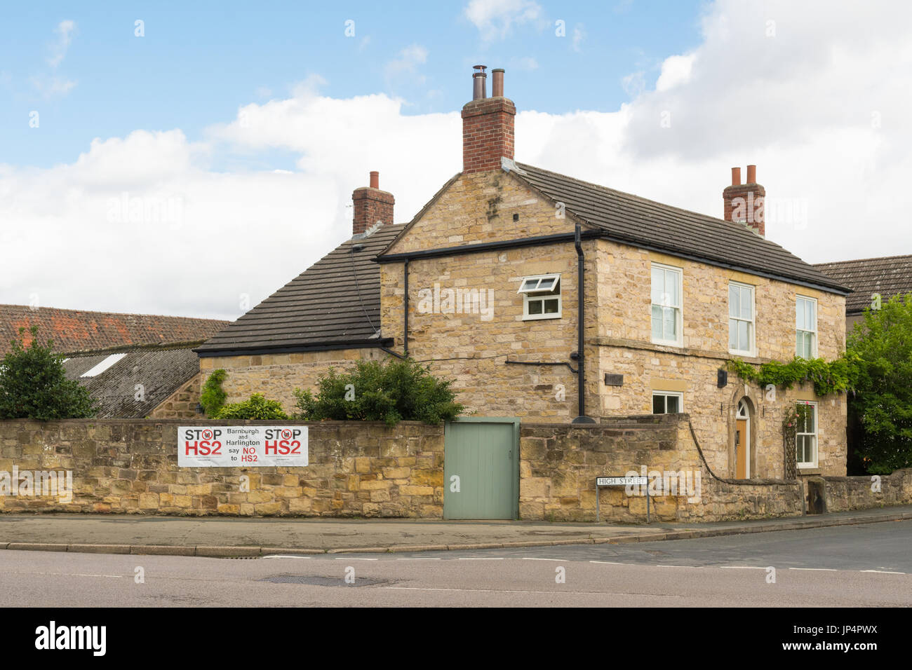 Stop HS2 campaign poster in the South Yorkshire village of Barnburgh, Doncaster Stock Photo