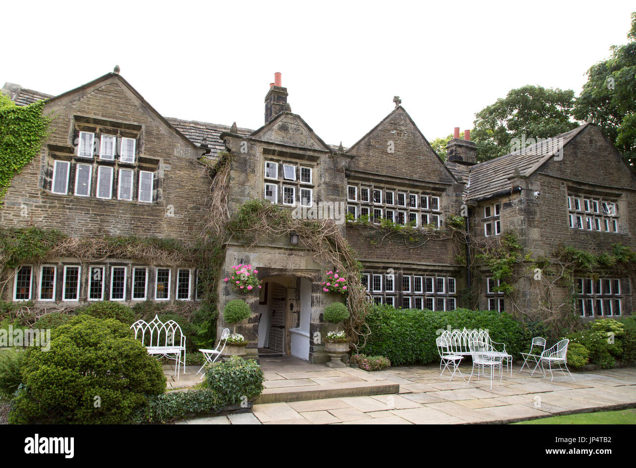 Facade of the Holdsworth House hotel and restaurant in Halifax, England. The Jacobean Manor holds a four star hotel. Stock Photo