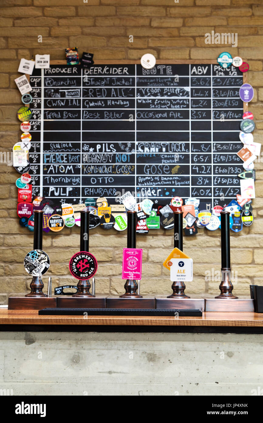 Craft ale pumps and menu at the Square Chapel Arts Centre in Halifax
