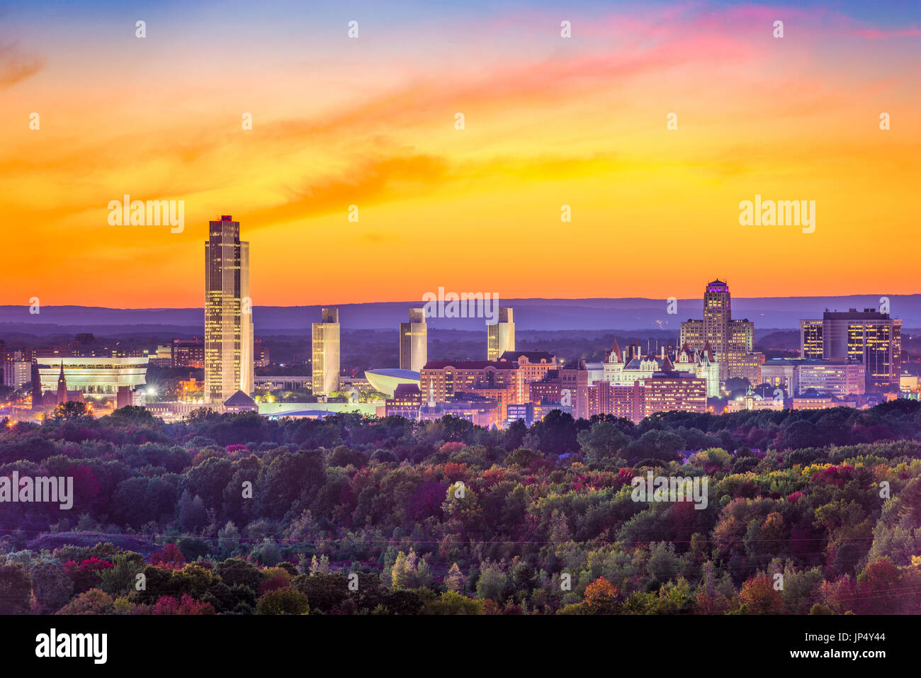 Albany, New York, USA city skyline at dusk. Stock Photo