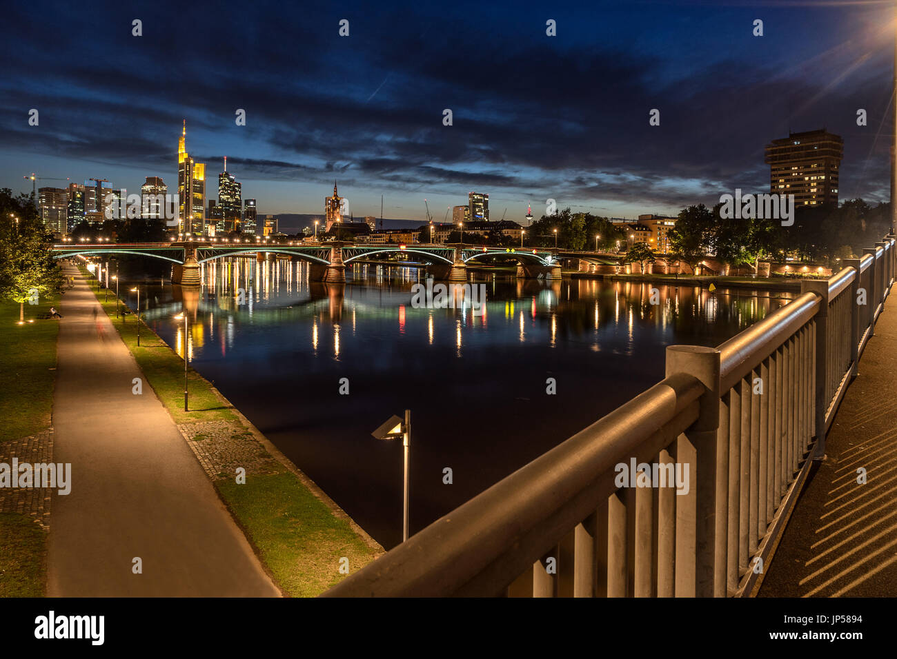 Looking across the Main river to the CBD in Frankfurt Stock Photo