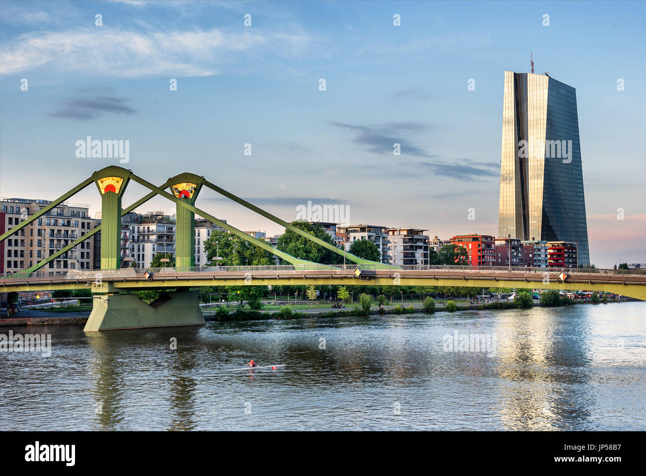 European Central Bank and the Floberbrucke bridge Stock Photo