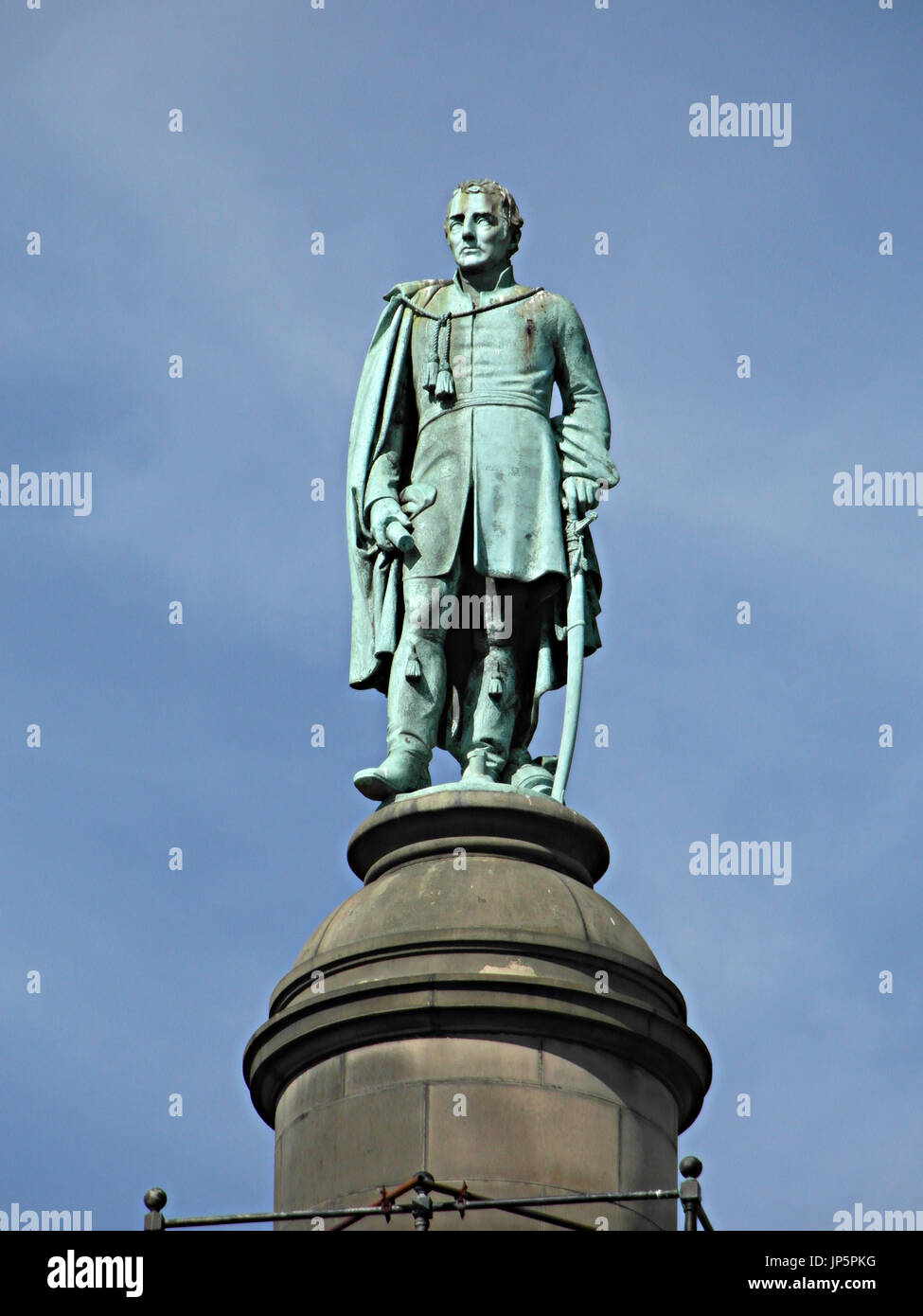 Statue of the Duke of Wellington, supposedly cast from cannon captured at the Battle of Waterloo, 18 June 1815. Located at Wm Brown Street, Liverpool. Stock Photo