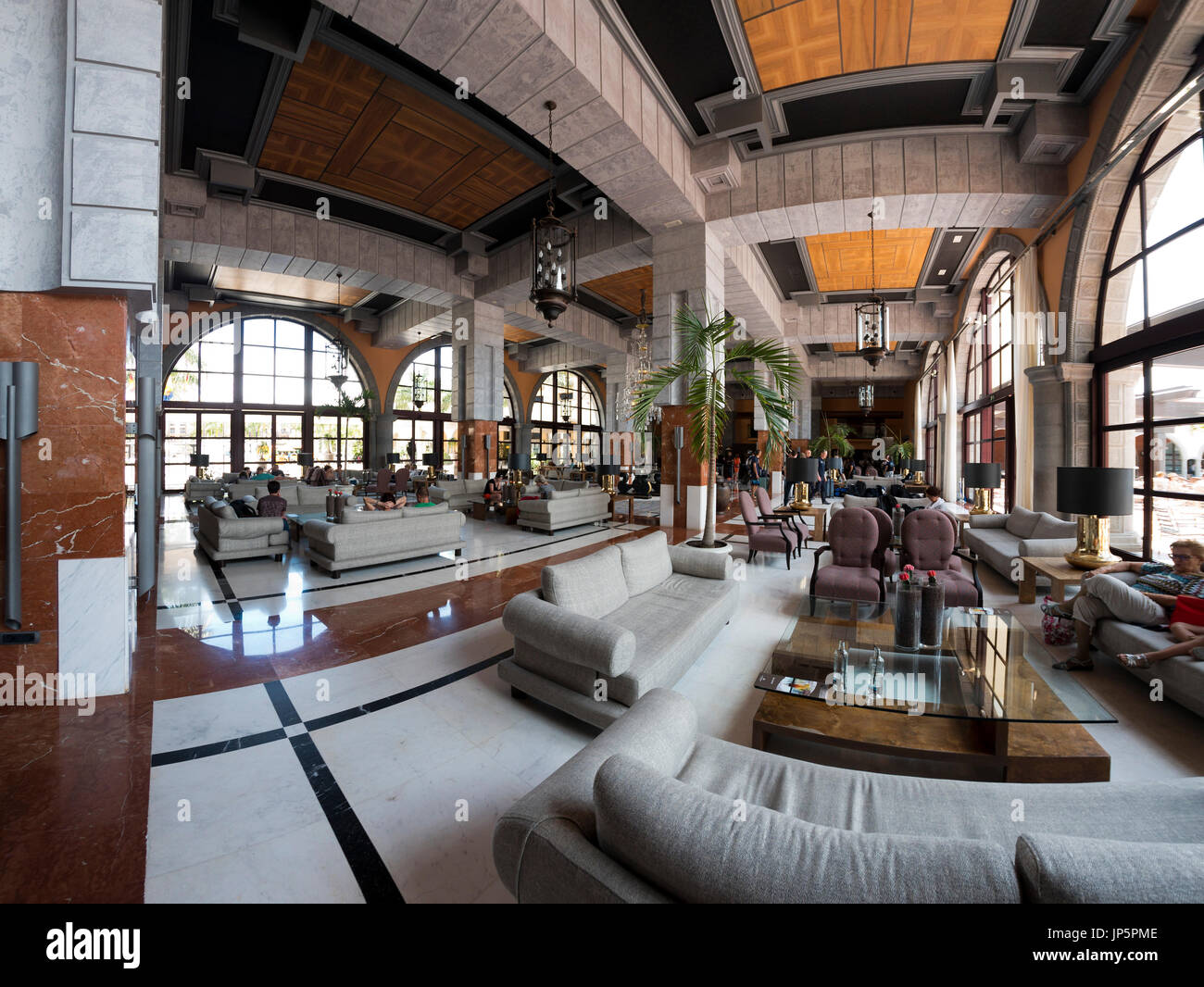 Main lounge of the Costa Meloneras Hotel, Las Meloneras, near Mas Palomas, Gran Canaria. Stock Photo