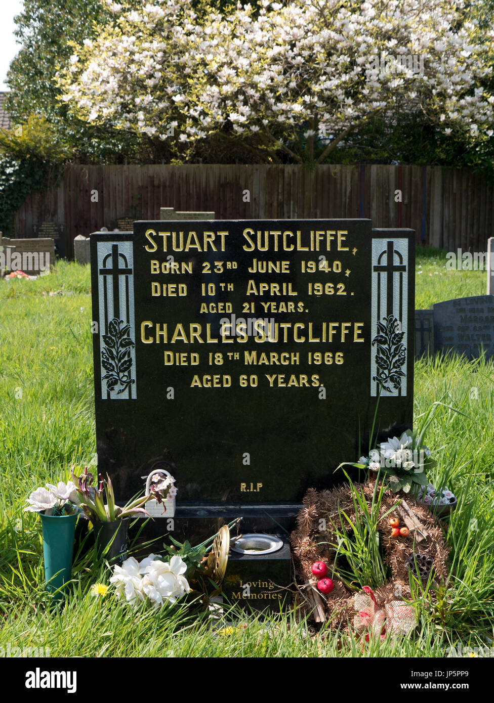 Grave of former Beatle Stuart Sutcliffe at Huyton Parish Church Grave of former Beatle Stuart Sutcliffe at Huyton Parish Church