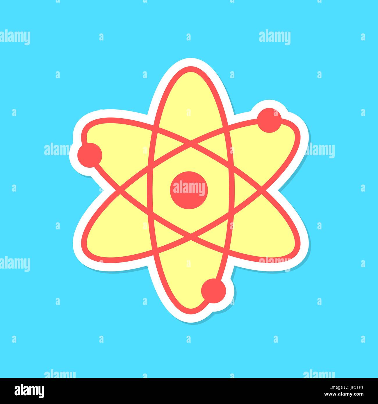 atom sticker with shadow isolated on blue background Stock Vector
