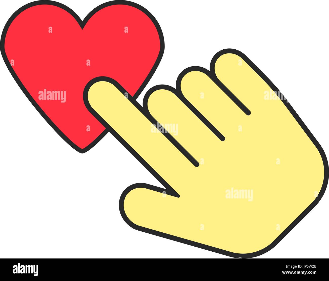 yellow hand icon press heart Stock Vector