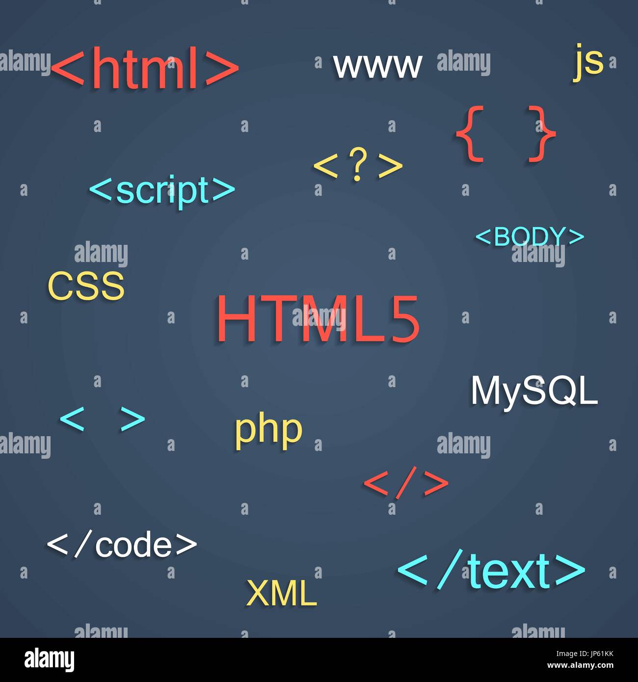 colored coding and programming lettering with shadow Stock Vector Image ...