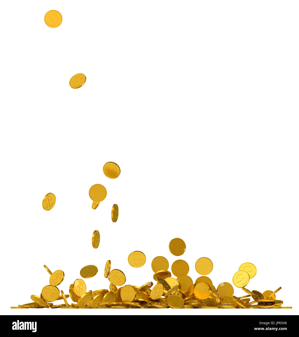 Falling gold coins on white background Stock Photo - Alamy