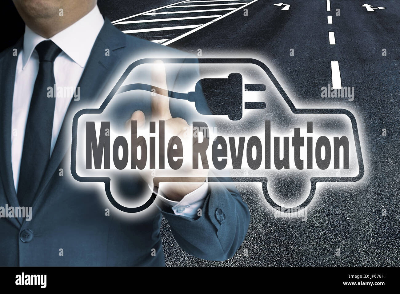 Mobile Revolution Auto touchscreen is man-operated concept. Stock Photo