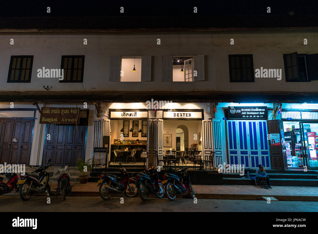 LUANG PRABANG, LAOS MARCH 11, 2017 Night shoot of coffee shops and