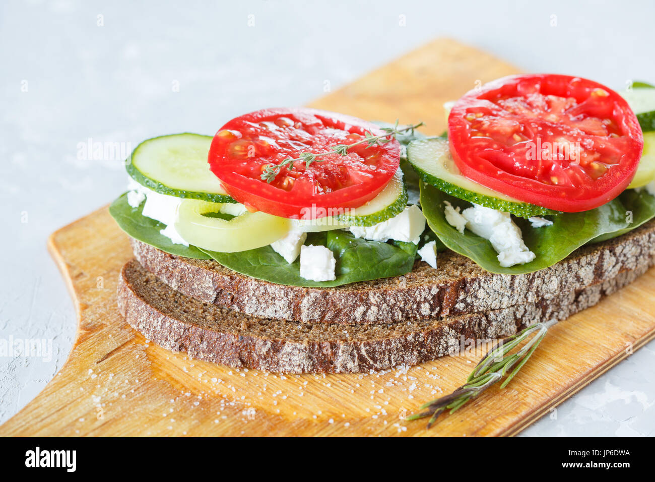 Sandwich with rye bread, feta and vegetables Stock Photo Alamy