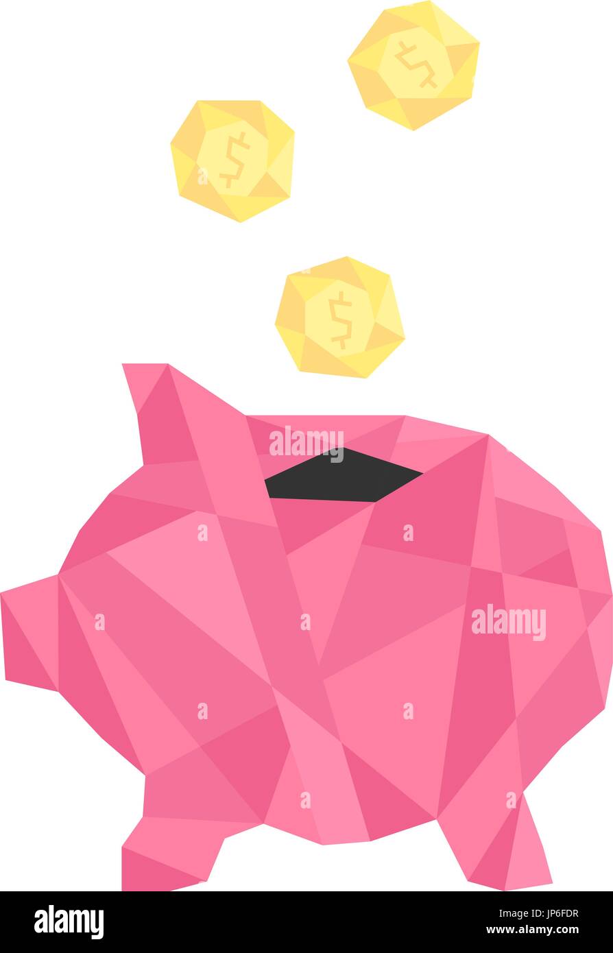 pink polygonal piggy bank with golden coin Stock Vector Image & Art - Alamy