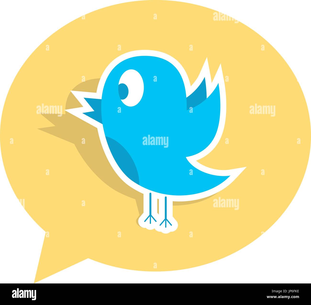 blue bird sticker on yellow speech bubble Stock Vector