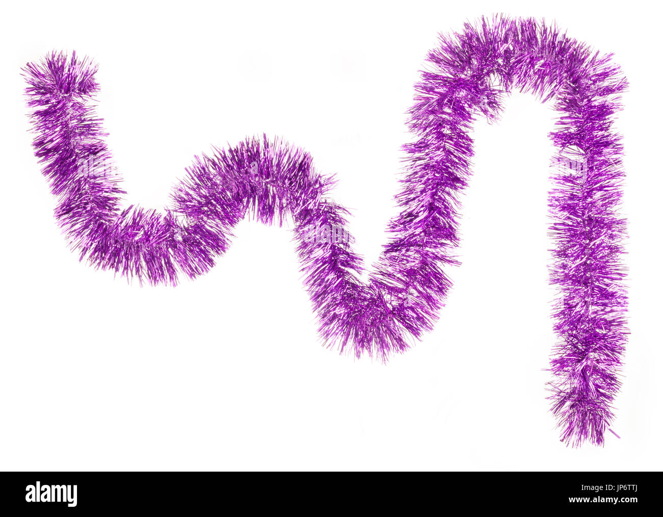Purple color Christmas garland against white background. Stock Photo