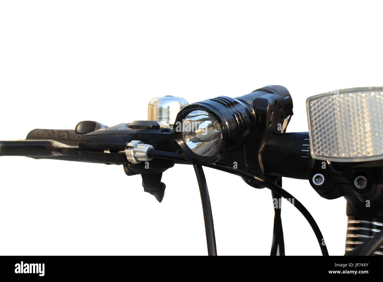 flashlight on bicycle hands Stock Photo