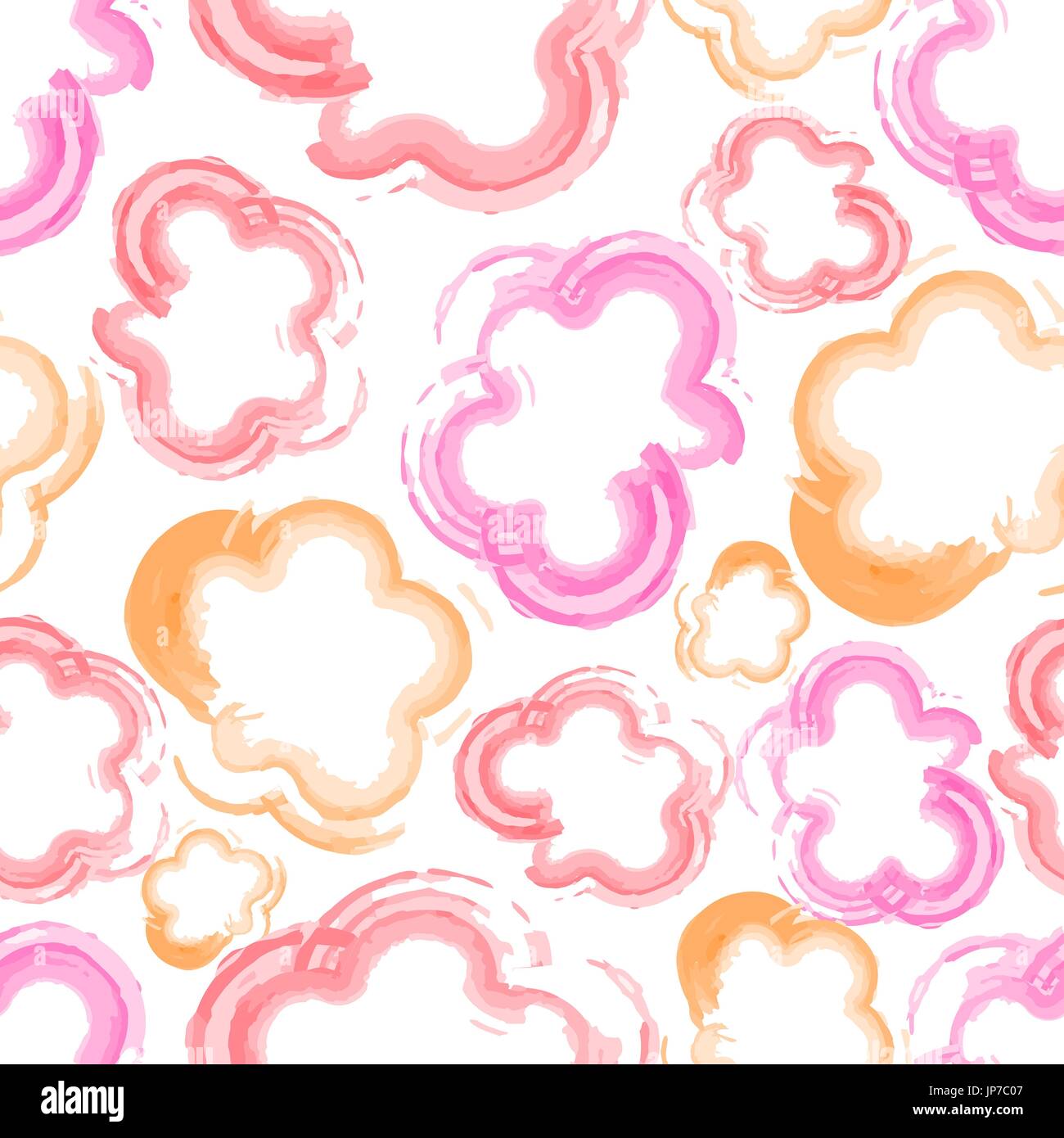 Abstract flourish seamless pattern with watercolor imitation simple flowers. Vector illustration Stock Vector