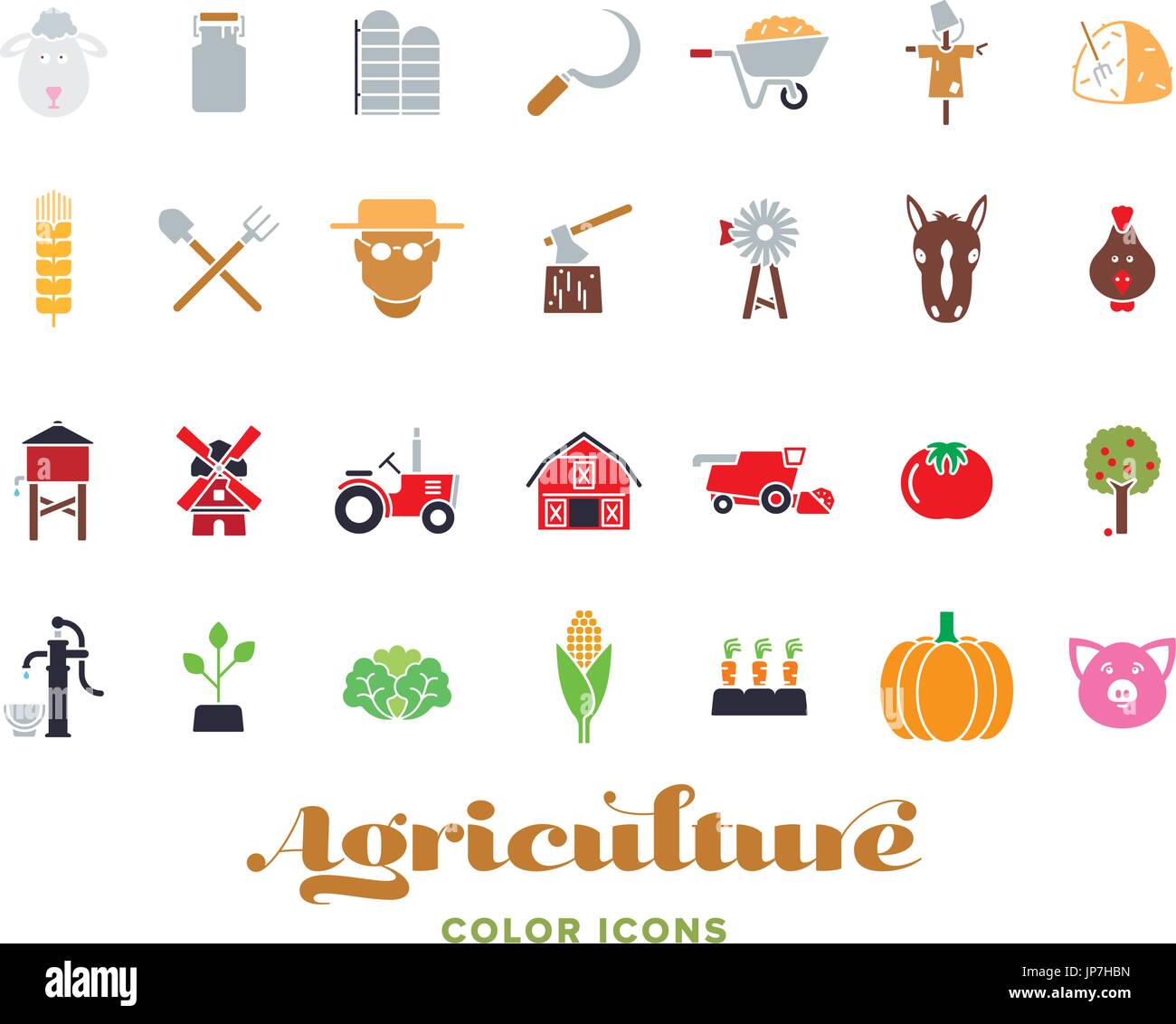 Set of 28 agriculture color icons Stock Vector